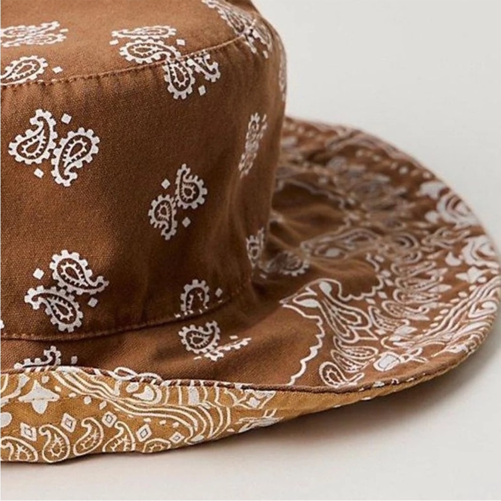 Free People Brown Paisley Reversible Bucket Hat - Picture 2 of 9